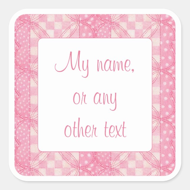 PINK HEART QUILT 3" Square Matte Stickers  (Front)