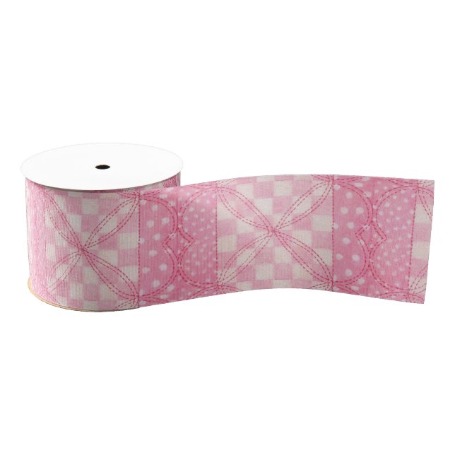 PINK HEART QUILT 3" Wide Grosgrain Ribbon (Spool)
