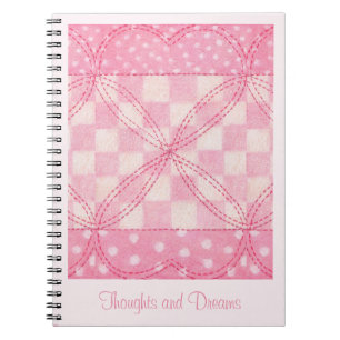 PINK HEART QUILT 6.5x8.75 Notebook + Text / Pink