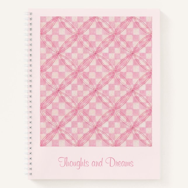PINK HEART QUILT 8.5x11 Notebook + Text / Blush (Front)