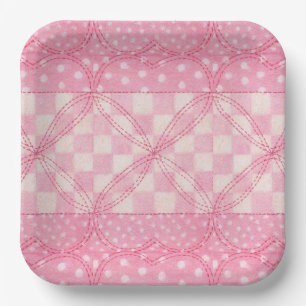 PINK HEART QUILT 9" Square Paper Plates