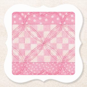 PINK HEART QUILT Bracket Paper Coasters