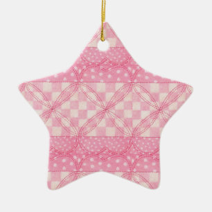 PINK HEART QUILT Ceramic Star Ornament