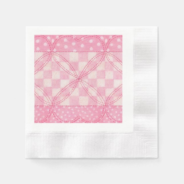 PINK HEART QUILT Coined Cocktail Paper Napkins (Front)