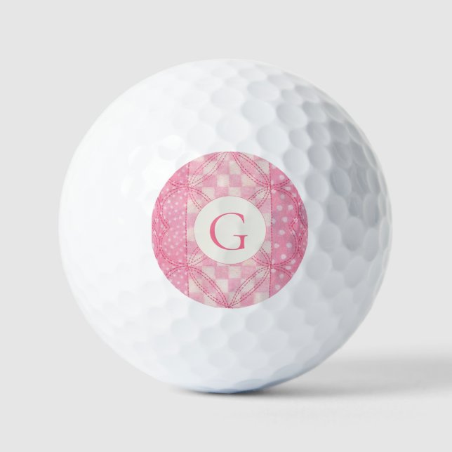 PINK HEART QUILT Golf Balls + Initial (Front)