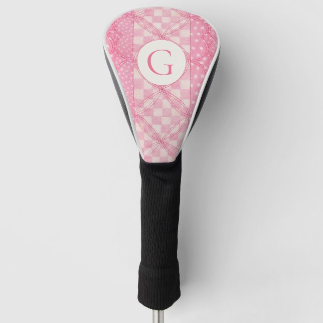 PINK HEART QUILT Golf Driver Cover + Initial (Front)