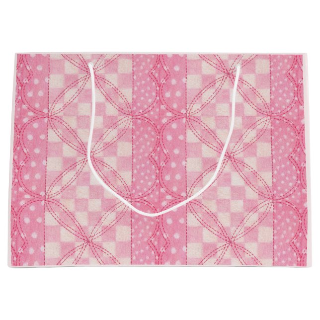 PINK HEART QUILT Large Gift Bag (Front)