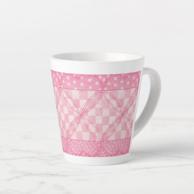 PINK HEART QUILT Latte Mug (Right Angle)
