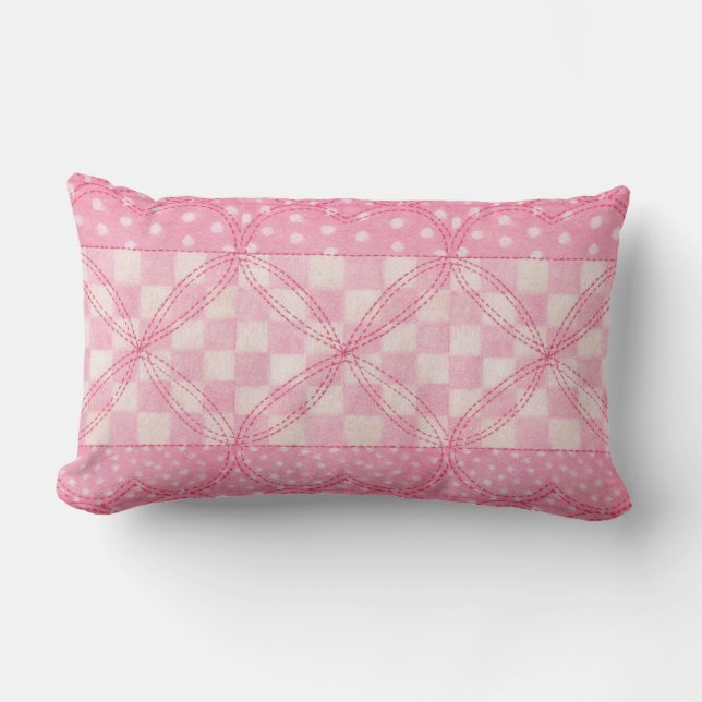 PINK HEART QUILT Lumbar Pillow (Front)