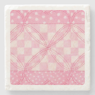 PINK HEART QUILT Marble Stone Coaster