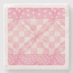 PINK HEART QUILT Marble Stone Coaster / Pink