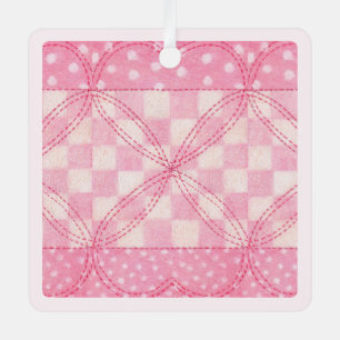 PINK HEART QUILT Metal Square Ornament / Pink