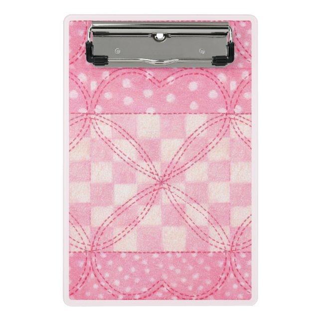 PINK HEART QUILT Mini Clipboard / Pink (Front)