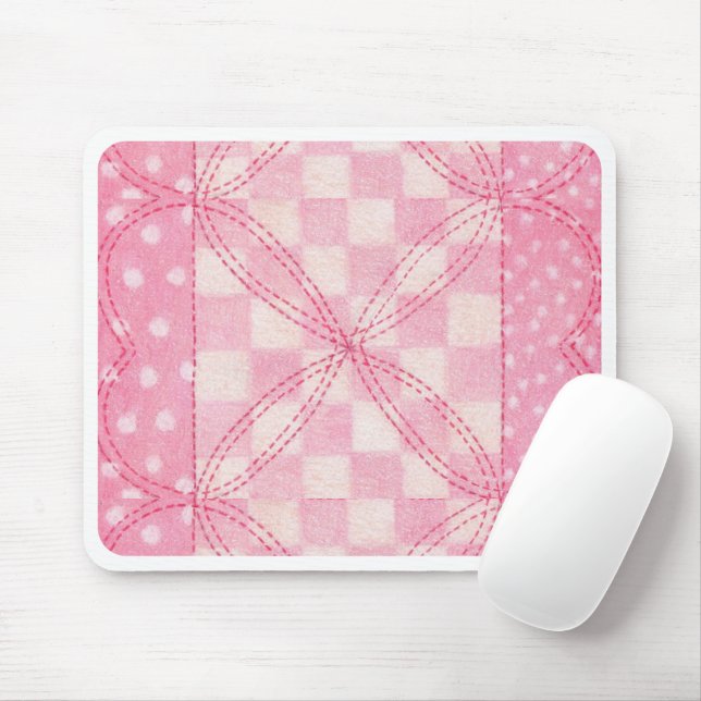 PINK HEART QUILT Mouse Pad (With Mouse)