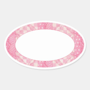 PINK HEART QUILT Oval Matte Stickers