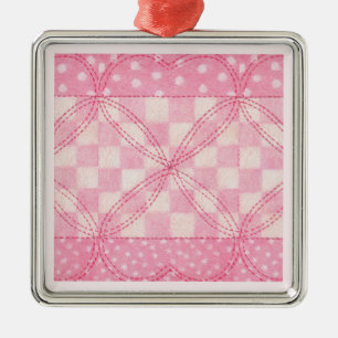 PINK HEART QUILT Premium Square Ornament / Pink
