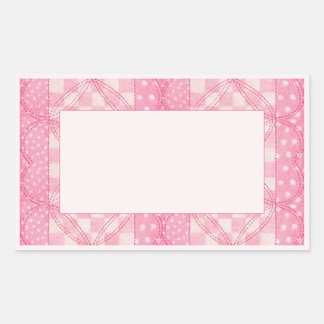 PINK HEART QUILT Rectangle Matte Stickers / Pink (Front)