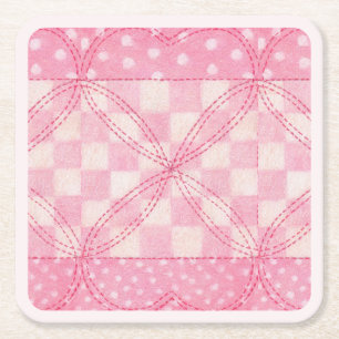 PINK HEART QUILT Square Paper Coasters / Pink