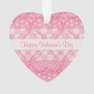 PINK HEART QUILT Valentine Acrylic Heart Ornament