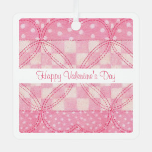 PINK HEART QUILT Valentine Metal Square Ornament 
