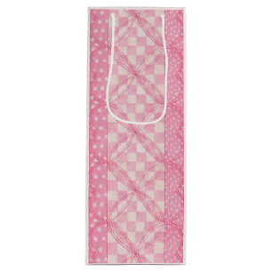 PINK HEART QUILT Wine Gift Bag / Pink