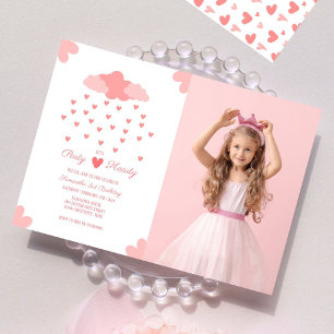 Pink Heart Rain Delight Birthday Photo Invitation