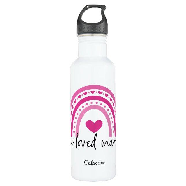 Pink Heart Rainbow One Loved Mama 710 Ml Water Bottle (Front)