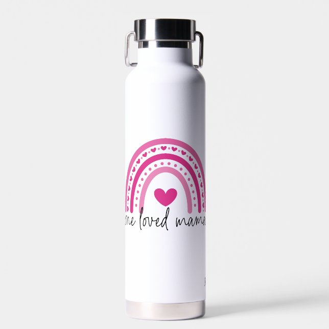 Pink Heart Rainbow One Loved Mama Water Bottle (Front)