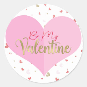 Pink Heart Red & Gold Hearts Valentine's Party Classic Round Sticker