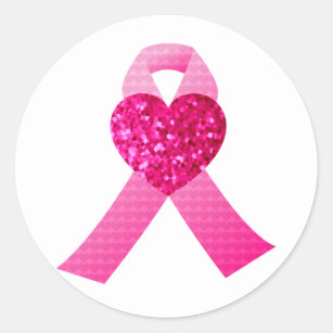 Pink Heart Ribbon Breast Cancer Awareness Classic Round Sticker