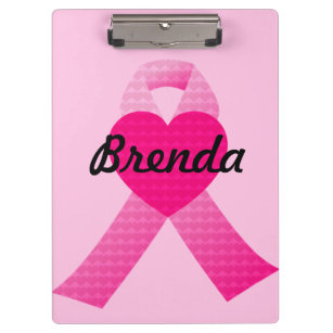 Pink Heart Ribbon Breast Cancer Awareness Custom Clipboard