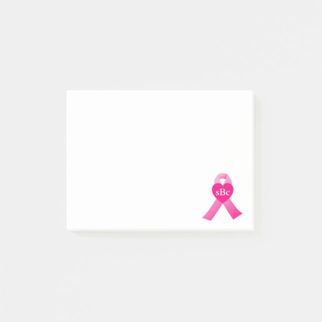 Pink Heart Ribbon Breast Cancer Awareness Custom Post-it Notes (Front)