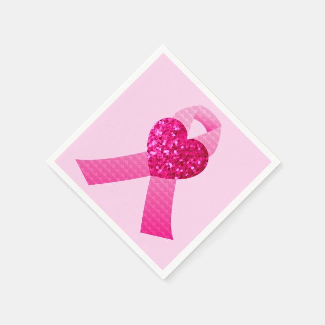 Pink Heart Ribbon Breast Cancer Awareness Napkin (Corner)