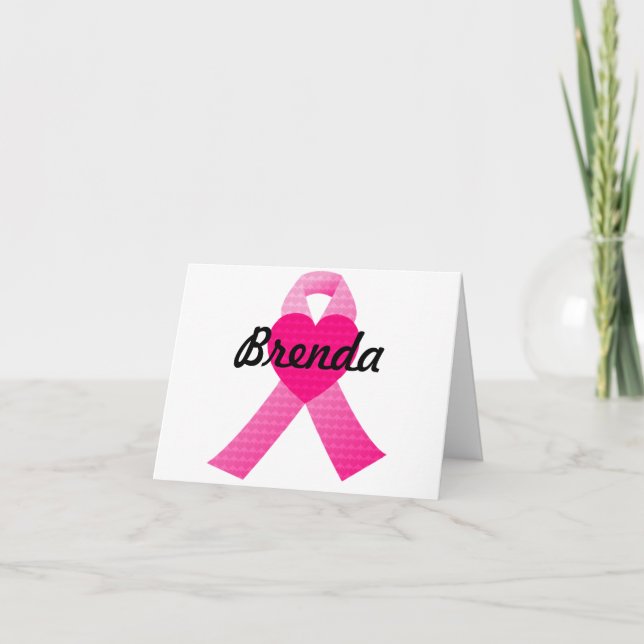 Pink Heart Ribbon Breast Cancer Awareness Note Card (Front)
