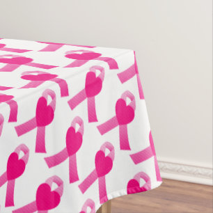 Pink Heart Ribbon Breast Cancer Awareness Tablecloth