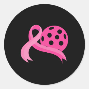 Pink Heart Ribbon Pickleball Breast Cancer Awarene Classic Round Sticker