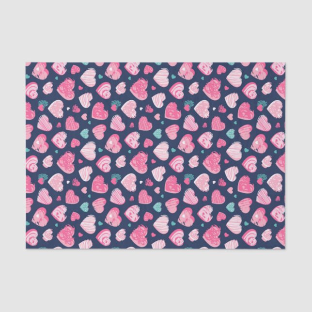 Pink Heart Romance Love Pattern Valentine's Day Tissue Paper (Front)