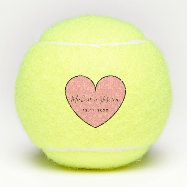 Pink Heart Romantic Wedding Anniversary Valentine Tennis Balls (Front)
