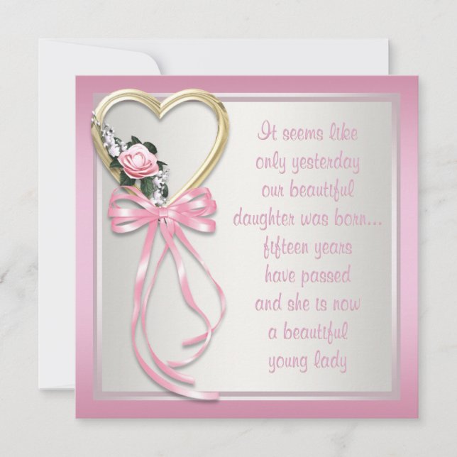 Pink Heart Roses Pink White Quinceanera Invitation (Front)