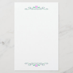 Pink Heart Scrolls Stationery