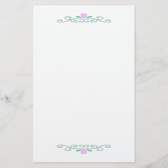 Pink Heart Scrolls Stationery (Front)