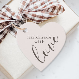 Pink Heart Shape Handmade with Love Calligraphy Favour Tags