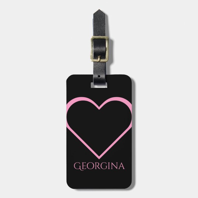 Pink Heart Shape + Personalised Name Luggage Tag (Front Vertical)