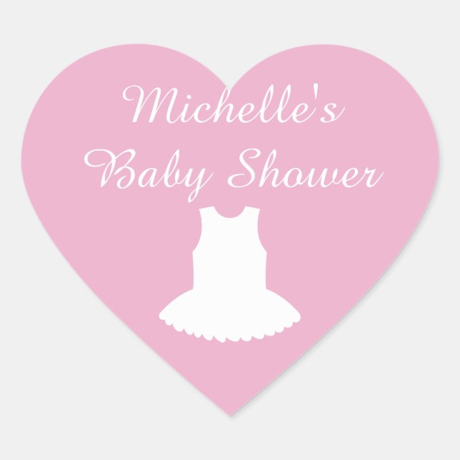 Pink heart shaped baby shower stickers with tutu (Front)