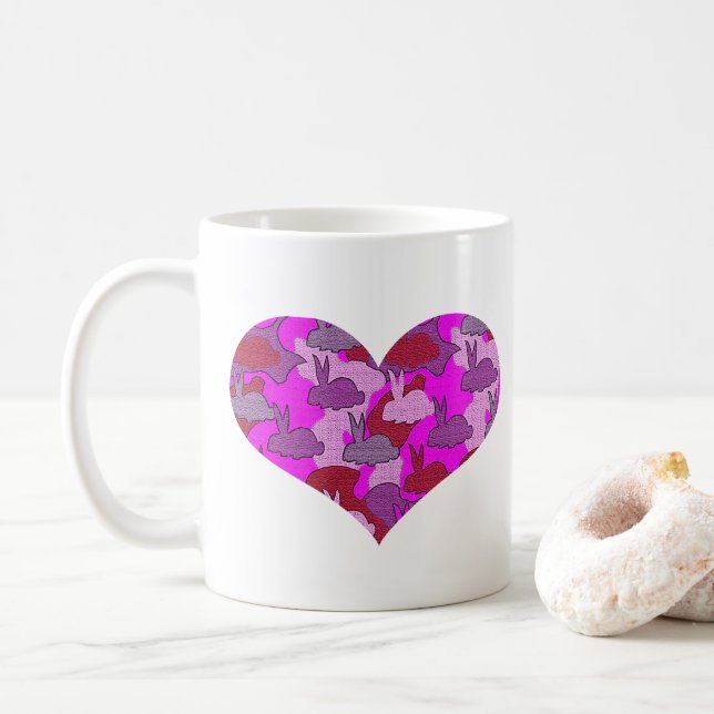Pink Heart shaped Bunnies Camo design Mug (With Donut)