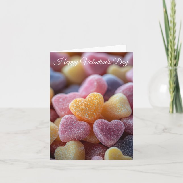 Pink Heart-shaped Candys Valentine's Greeting Card (Front)