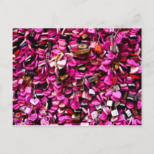 Pink Heart-Shaped Love Locks in Verona Postcard