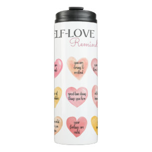 Pink Heart-Shaped Positive Reminders for Self-Love Thermal Tumbler