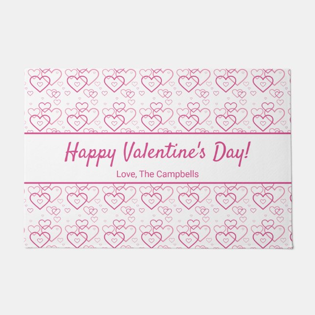 Pink Heart Shapes Pattern & Text - Valentine's Day Doormat (Front)
