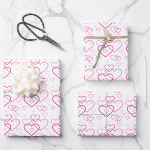 Pink Heart Shapes Pattern - Valentine's Day Wrapping Paper Sheet
